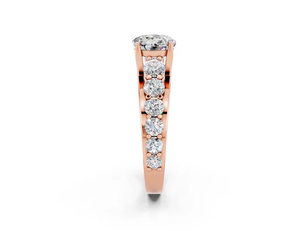 Rose gold Round Cut Moissanite Engagement Ring with Pavé Band and Four-Prong Setting