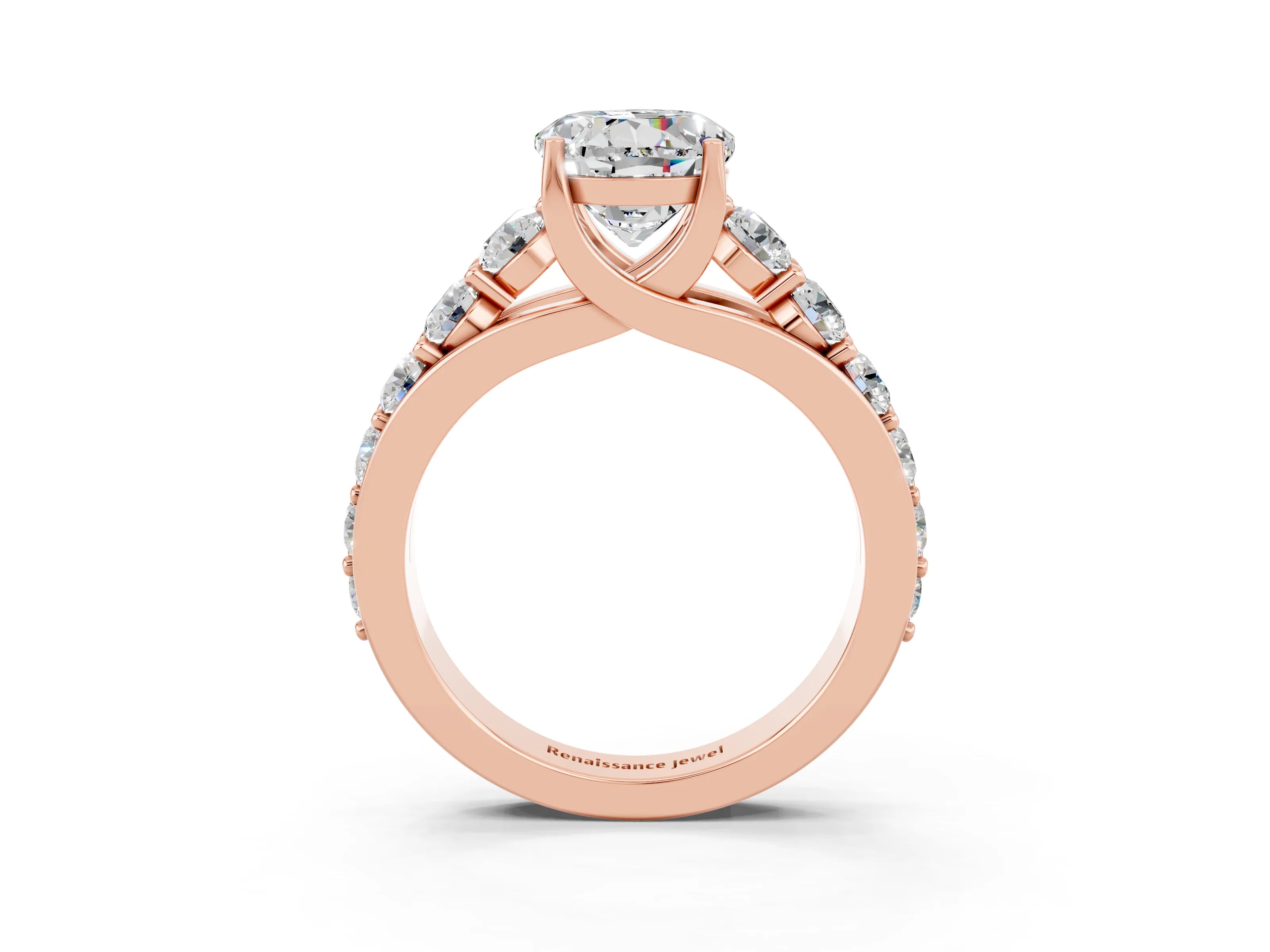Rose gold Round Cut Moissanite Engagement Ring with Pavé Band and Four-Prong Setting_3