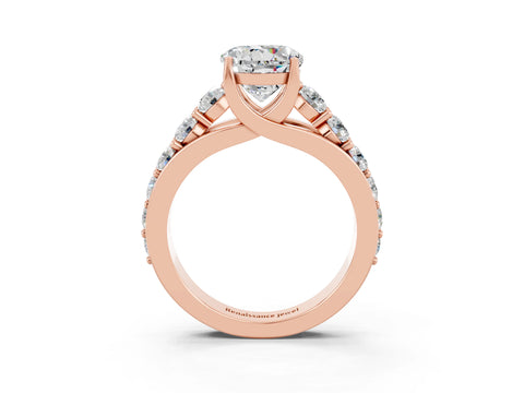 Rose gold Round Cut Moissanite Engagement Ring with Pavé Band and Four-Prong Setting_3