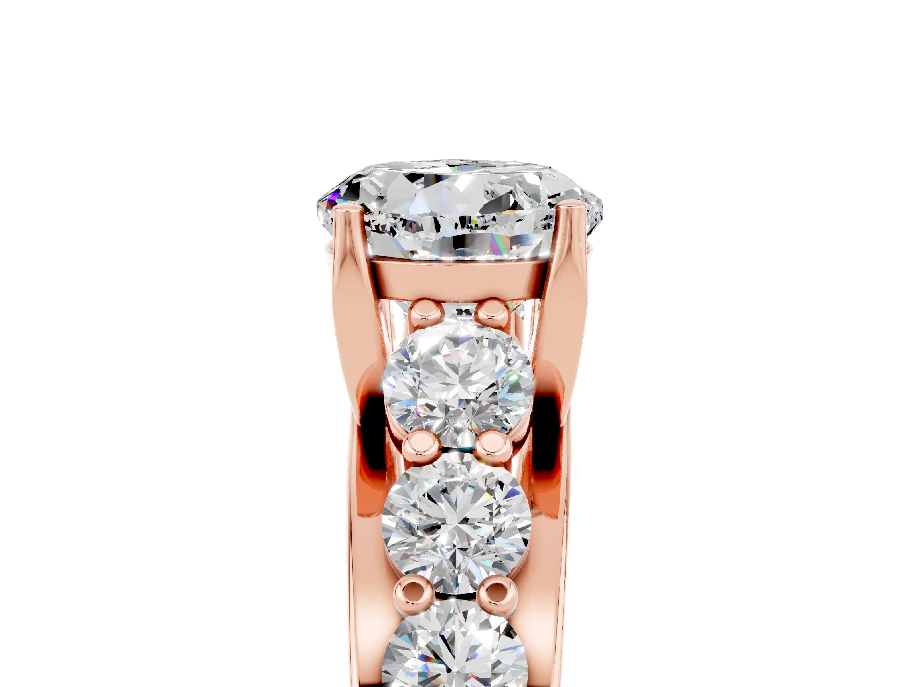 Rose gold Round Cut Moissanite Engagement Ring with Pavé Band and Four-Prong Setting_5