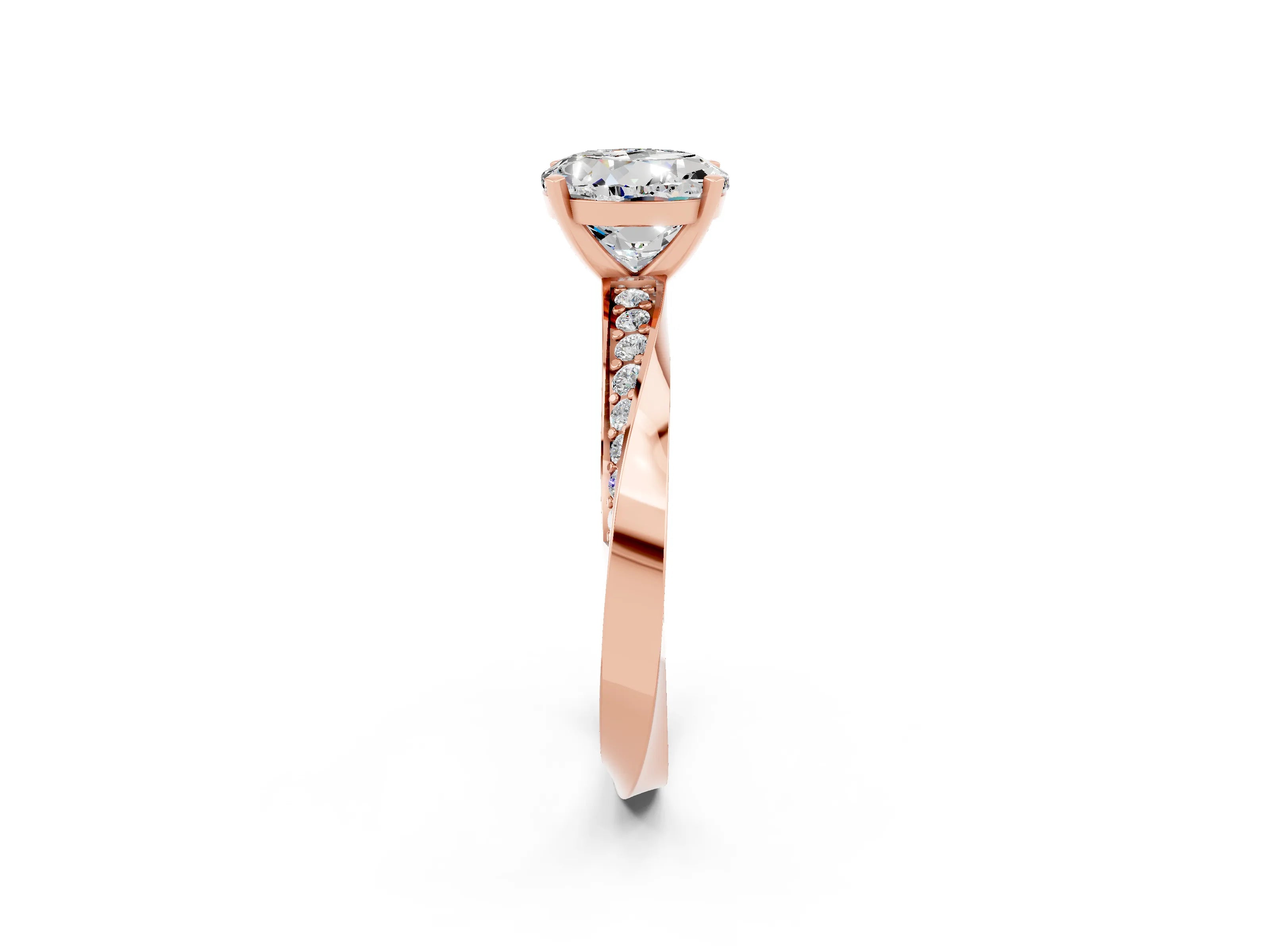 Rose gold Round Cut Moissanite Engagement Ring with Side Stone Accents and Four-Prong Setting_29