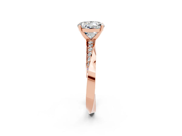 Rose gold Round Cut Moissanite Engagement Ring with Side Stone Accents and Four-Prong Setting