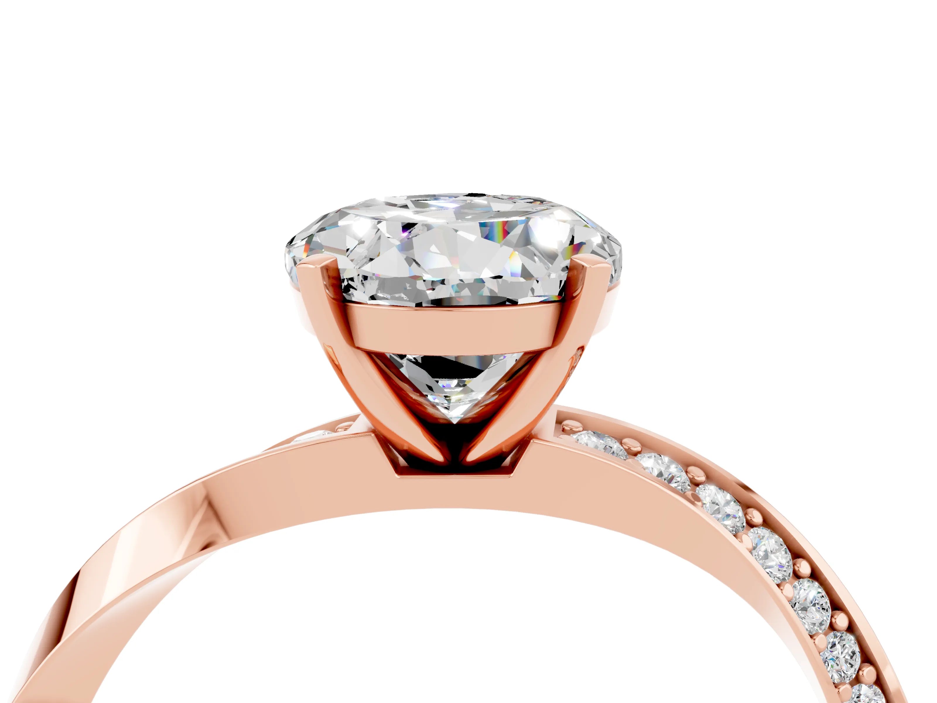 Rose gold Round Cut Moissanite Engagement Ring with Side Stone Accents and Four-Prong Setting_31