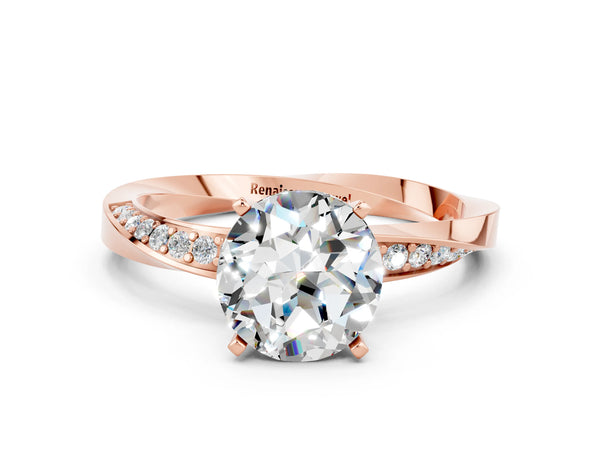 Rose gold Round Cut Moissanite Engagement Ring with Side Stone Accents and Four-Prong Setting