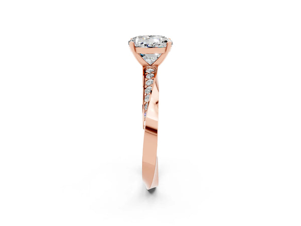 Rose gold Round Cut Moissanite Engagement Ring with Side Stone Accents and Four-Prong Setting