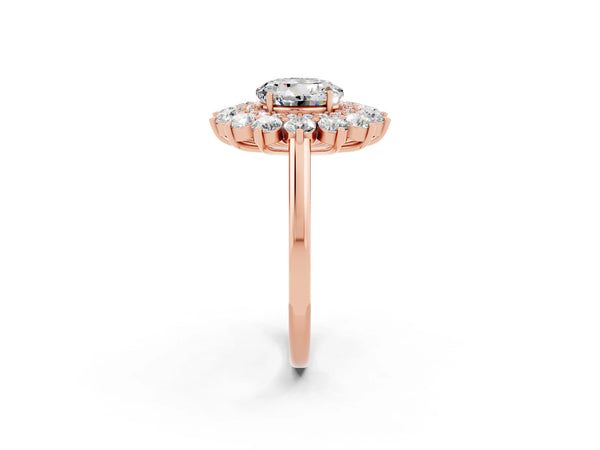 Rose gold Round Cut Moissanite Floral Double Halo Engagement Ring with Prong Setting