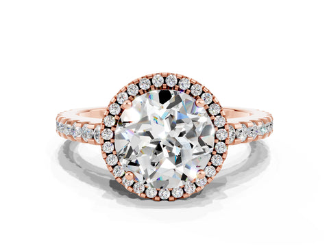 Rose gold Round Cut Moissanite Halo Engagement Ring with Pavé Band and Prong Setting_12