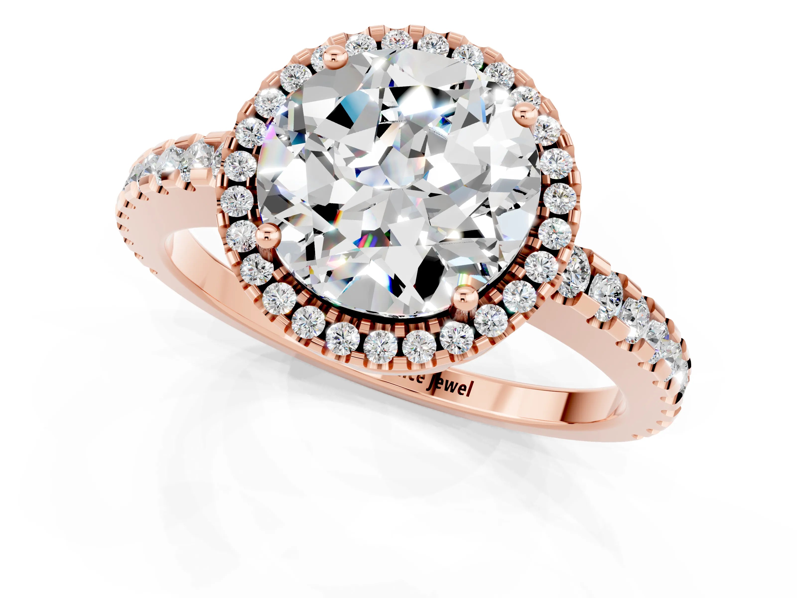 Rose gold Round Cut Moissanite Halo Engagement Ring with Pavé Band and Prong Setting_13