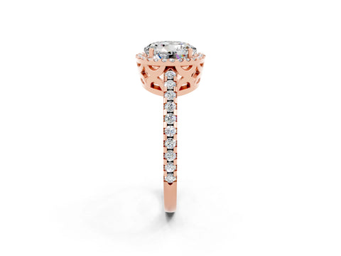 Rose gold Round Cut Moissanite Halo Engagement Ring with Pavé Band and Prong Setting_14