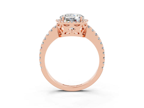 Rose gold Round Cut Moissanite Halo Engagement Ring with Pavé Band and Prong Setting_15