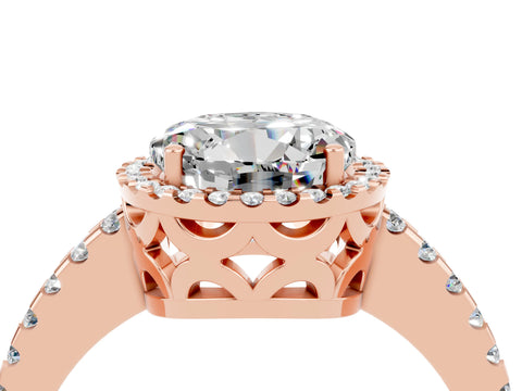 Rose gold Round Cut Moissanite Halo Engagement Ring with Pavé Band and Prong Setting_16