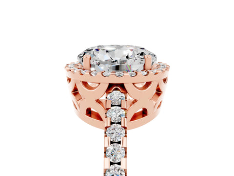 Rose gold Round Cut Moissanite Halo Engagement Ring with Pavé Band and Prong Setting_17