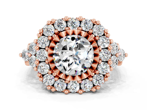 Rose gold Round Cut Moissanite Halo Ring with Pavé Band and Four-Prong Setting_12