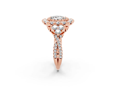 Rose gold Round Cut Moissanite Halo Ring with Pavé Band and Four-Prong Setting_14