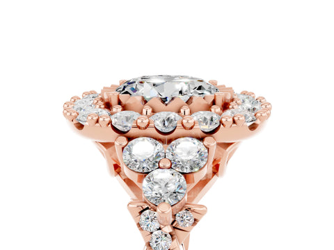 Rose gold Round Cut Moissanite Halo Ring with Pavé Band and Four-Prong Setting_17