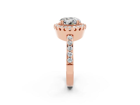 Rose gold Round Cut Moissanite Halo Ring with Pavé Band and Prong Setting_2