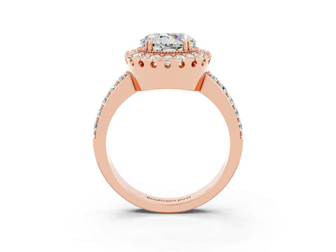 Rose gold Round Cut Moissanite Halo Ring with Pavé Band and Prong Setting_3