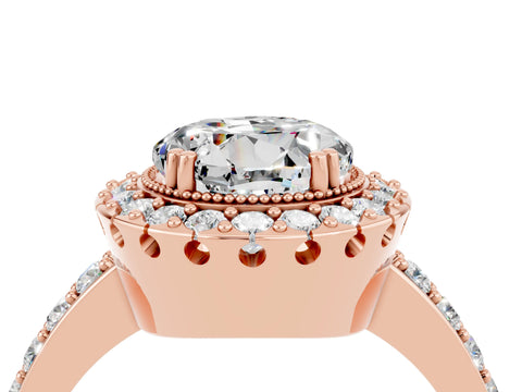Rose gold Round Cut Moissanite Halo Ring with Pavé Band and Prong Setting_4
