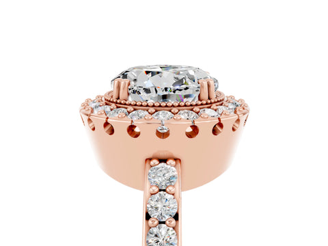 Rose gold Round Cut Moissanite Halo Ring with Pavé Band and Prong Setting_5