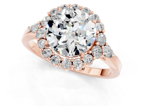Rose gold Round Cut Moissanite Halo Ring with Pear Side Stones and Prong Setting_13