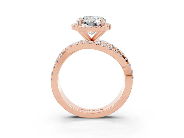 Rose gold Round Cut Moissanite Halo Ring with Round Split Shank and Prong Setting