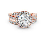 Rose gold Round Cut Moissanite Halo Ring with Round Split Shank and Prong Setting_48