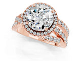 Rose gold Round Cut Moissanite Halo Ring with Round Split Shank and Prong Setting_49