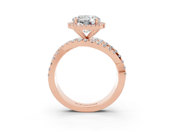 Rose gold Round Cut Moissanite Halo Ring with Round Split Shank and Prong Setting