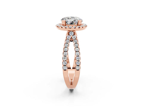 Rose gold Round Cut Moissanite Halo Ring with Split Shank Pavé Band and Prong Setting_2