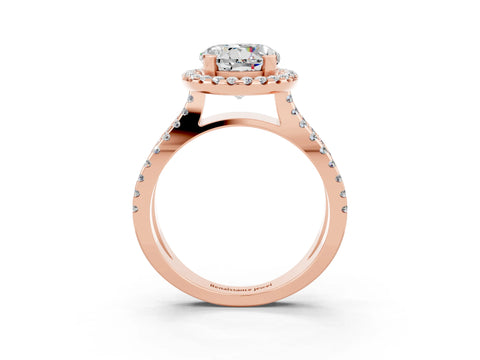 Rose gold Round Cut Moissanite Halo Ring with Split Shank Pavé Band and Prong Setting_3