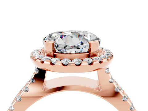 Rose gold Round Cut Moissanite Halo Ring with Split Shank Pavé Band and Prong Setting_4