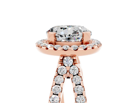 Rose gold Round Cut Moissanite Halo Ring with Split Shank Pavé Band and Prong Setting_5