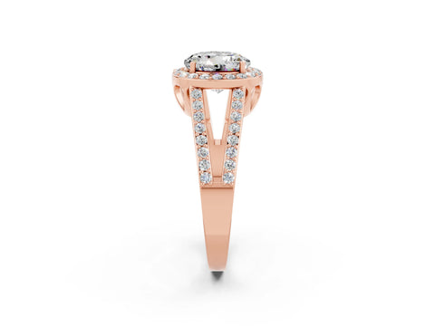 Rose gold Round Cut Moissanite Halo Ring with Split Shank U-Prong Band and Four-Prong Setting_2