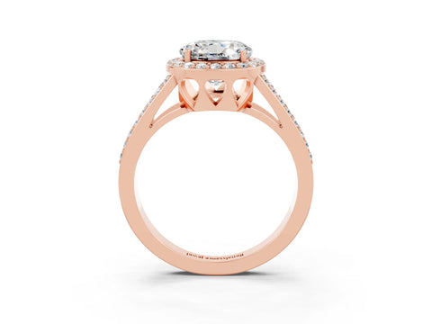 Rose gold Round Cut Moissanite Halo Ring with Split Shank U-Prong Band and Four-Prong Setting_3