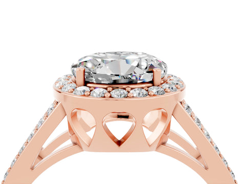 Rose gold Round Cut Moissanite Halo Ring with Split Shank U-Prong Band and Four-Prong Setting_4
