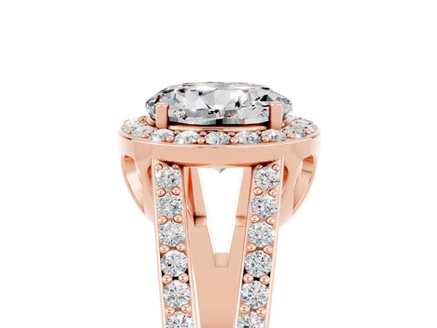 Rose gold Round Cut Moissanite Halo Ring with Split Shank U-Prong Band and Four-Prong Setting_5