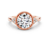 Rose gold Round Cut Moissanite Halo Ring with Tapered Band and Four-Prong Setting