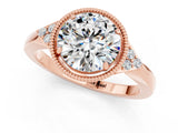 Rose gold Round Cut Moissanite Halo Ring with Tapered Band and Four-Prong Setting_1