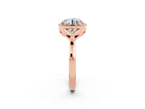 Rose gold Round Cut Moissanite Halo Ring with Tapered Band and Four-Prong Setting_2