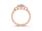 Rose gold Round Cut Moissanite Halo Ring with Tapered Band and Four-Prong Setting_3