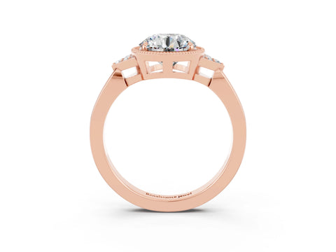 Rose gold Round Cut Moissanite Halo Ring with Tapered Band and Four-Prong Setting_3