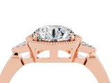 Rose gold Round Cut Moissanite Halo Ring with Tapered Band and Four-Prong Setting_4