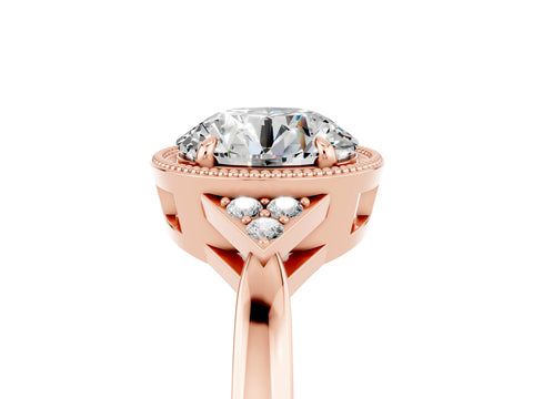 Rose gold Round Cut Moissanite Halo Ring with Tapered Band and Four-Prong Setting_5