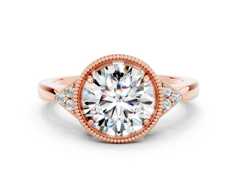Rose gold Round Cut Moissanite Halo Ring with Tapered Band and Four-Prong Setting