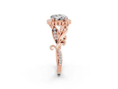 Rose gold Round Cut Moissanite Halo Ring with Vintage Split Shank and Four-Prong Setting_2