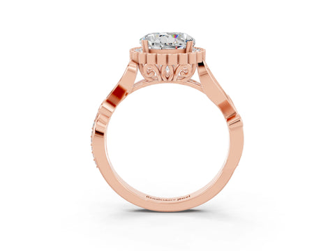 Rose gold Round Cut Moissanite Halo Ring with Vintage Split Shank and Four-Prong Setting_3