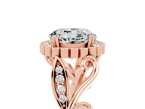 Rose gold Round Cut Moissanite Halo Ring with Vintage Split Shank and Four-Prong Setting_5