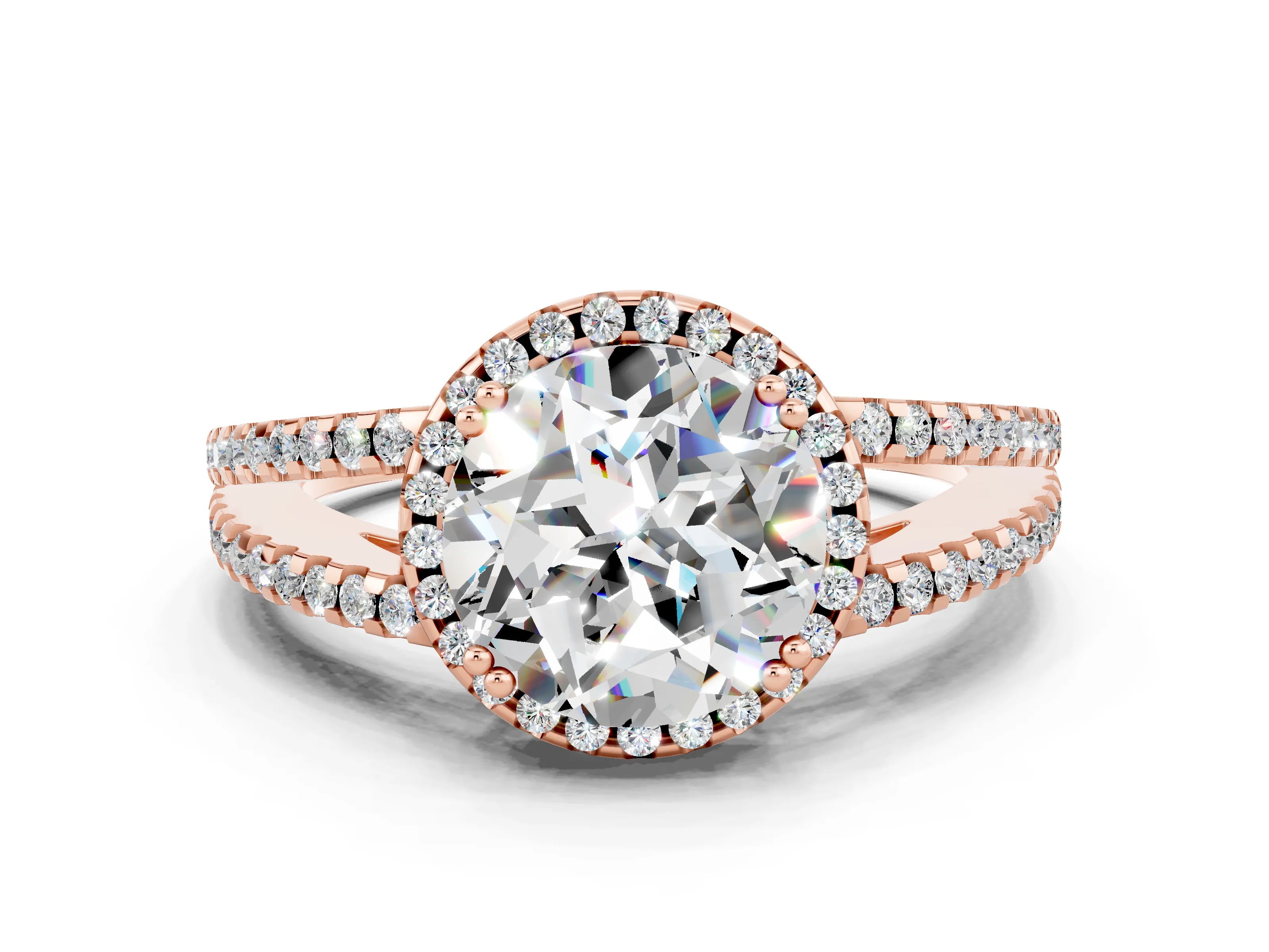 Rose gold Round Cut Moissanite Halo Split Shank Engagement Ring_12