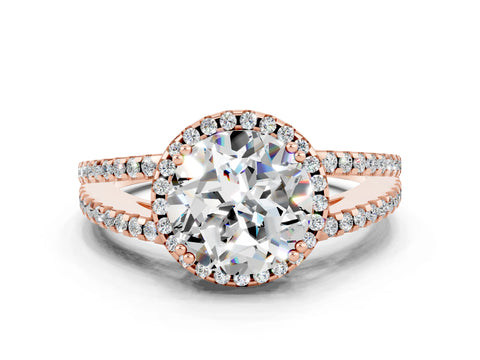 Rose gold Round Cut Moissanite Halo Split Shank Engagement Ring_12