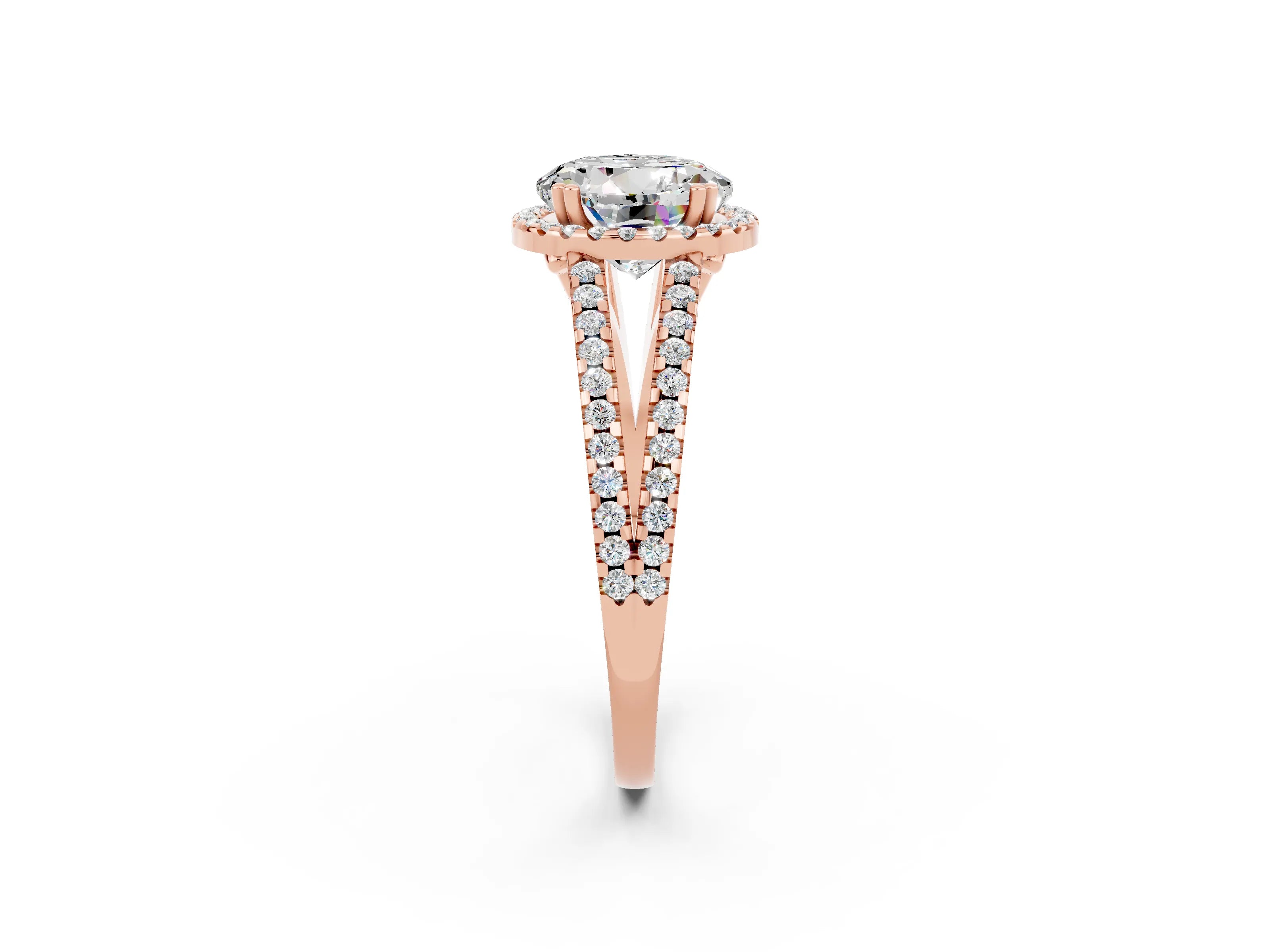Rose gold Round Cut Moissanite Halo Split Shank Engagement Ring_14